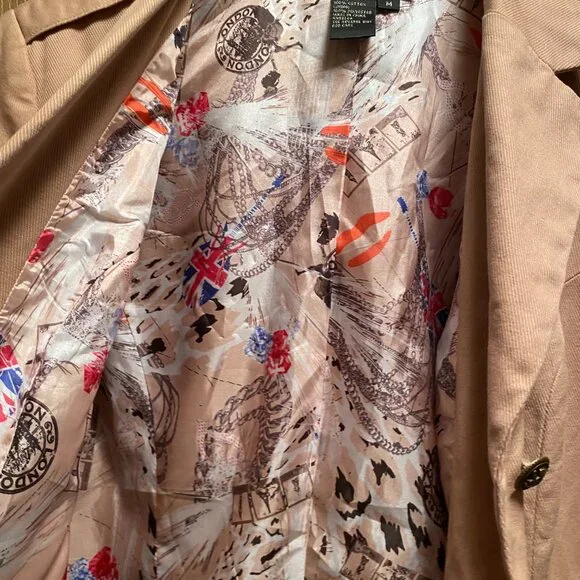 Twiggy London Military Jacket Blazer 100%Cotton Twill Metal Button Tan sz Medium - Picture 6 of 6